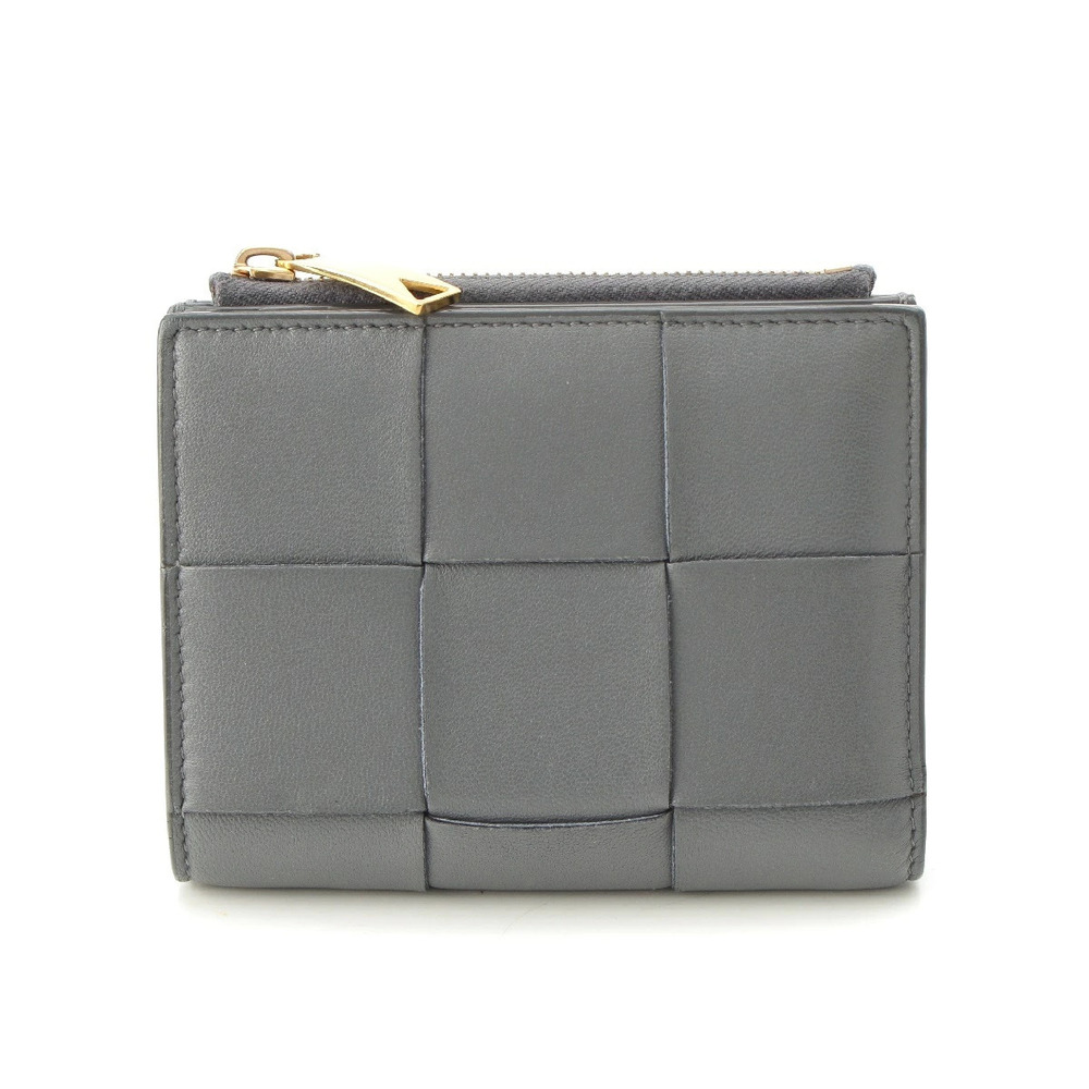 Bottega Veneta Maxi Intrecciato Leather Compact Wallet Bi fold Gray